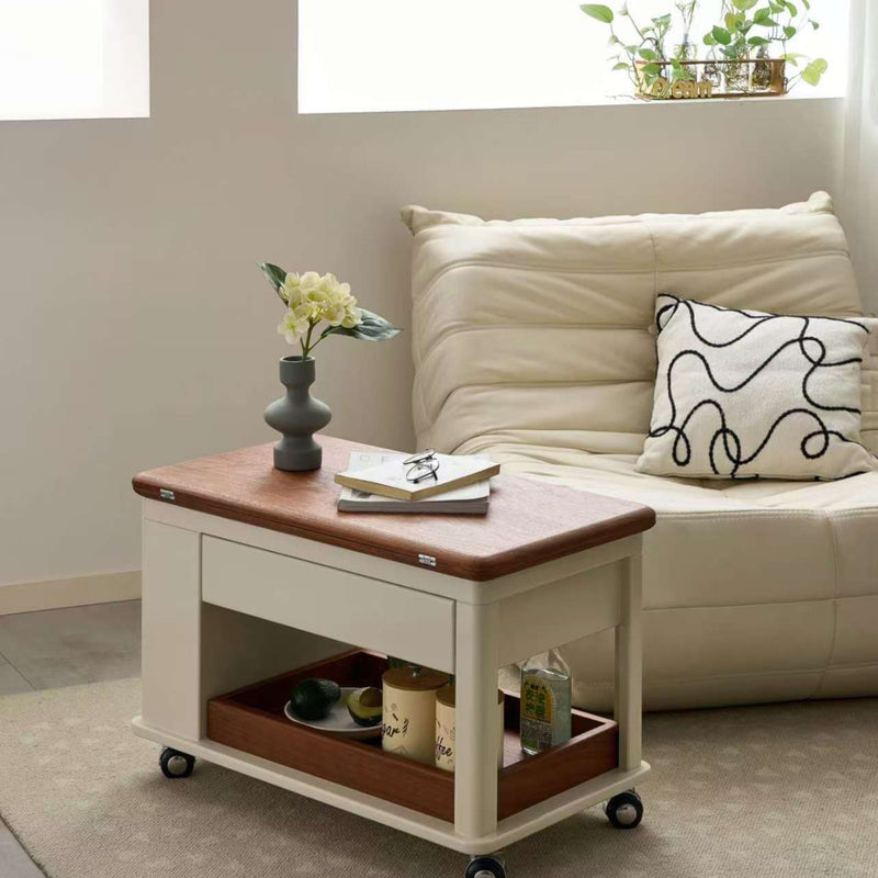 Mesa de café rectangular de madera nórdica contemporánea de 2 niveles para sala de estar 