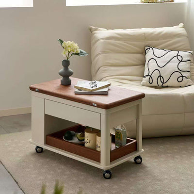 Mesa de café rectangular de madera nórdica contemporánea de 2 niveles para sala de estar 