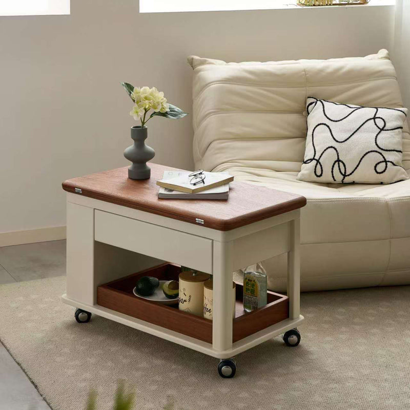 Mesa de café rectangular de madera nórdica contemporánea de 2 niveles para sala de estar 