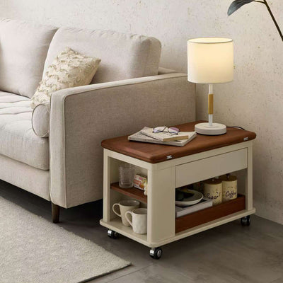 Mesa de café rectangular de madera nórdica contemporánea de 2 niveles para sala de estar 