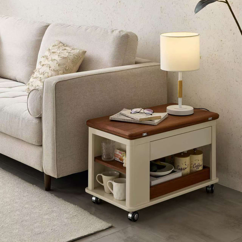 Mesa de café rectangular de madera nórdica contemporánea de 2 niveles para sala de estar 