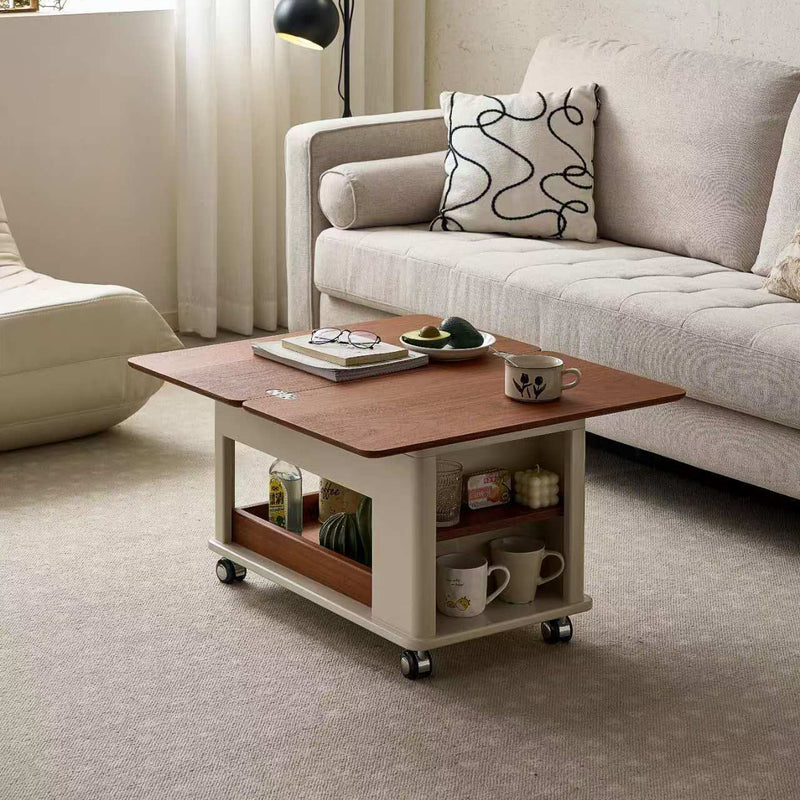 Mesa de café rectangular de madera nórdica contemporánea de 2 niveles para sala de estar 