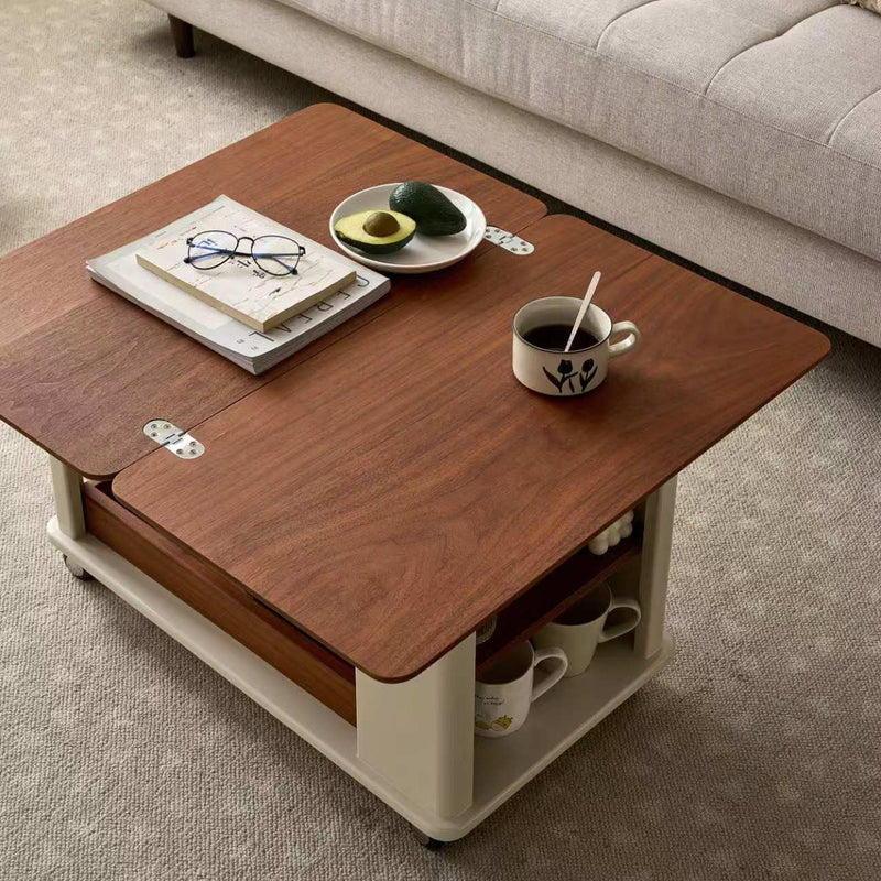 Mesa de café rectangular de madera nórdica contemporánea de 2 niveles para sala de estar 