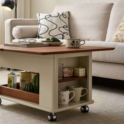 Mesa de café rectangular de madera nórdica contemporánea de 2 niveles para sala de estar 