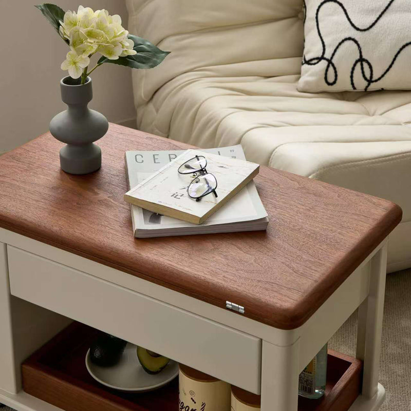 Mesa de café rectangular de madera nórdica contemporánea de 2 niveles para sala de estar 