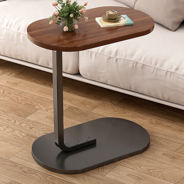 Mesa Auxiliar Moderna Minimalista Ovalada de Hierro y Madera de 1 Nivel Para Sala de Estar 