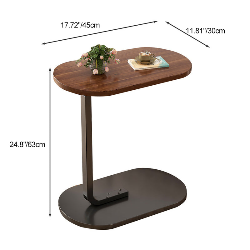 Mesa Auxiliar Moderna Minimalista Ovalada de Hierro y Madera de 1 Nivel Para Sala de Estar 