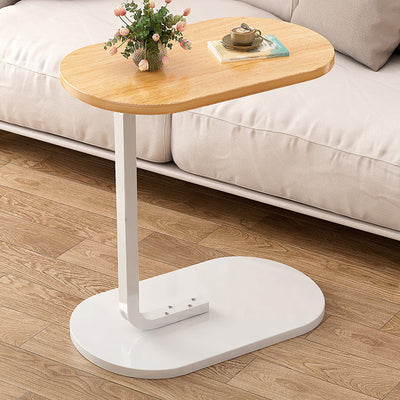 Mesa Auxiliar Moderna Minimalista Ovalada de Hierro y Madera de 1 Nivel Para Sala de Estar 