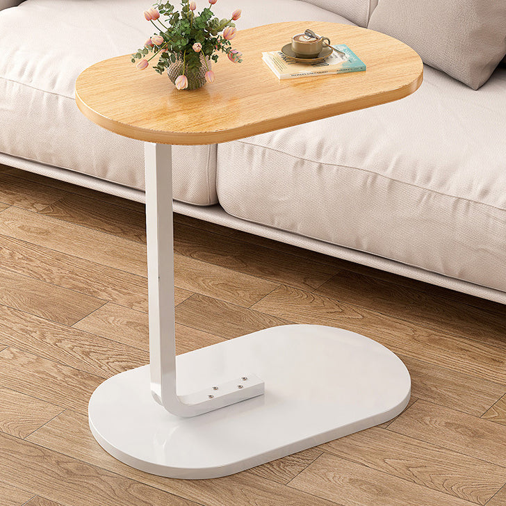 Mesa Auxiliar Moderna Minimalista Ovalada de Hierro y Madera de 1 Nivel Para Sala de Estar 