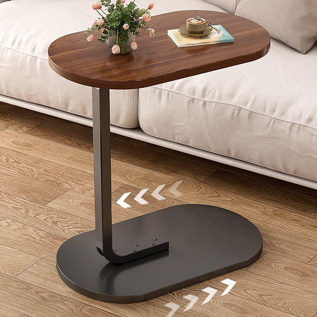 Mesa Auxiliar Moderna Minimalista Ovalada de Hierro y Madera de 1 Nivel Para Sala de Estar 