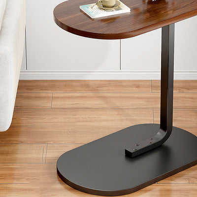Mesa Auxiliar Moderna Minimalista Ovalada de Hierro y Madera de 1 Nivel Para Sala de Estar 