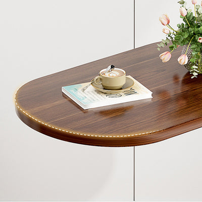 Mesa Auxiliar Moderna Minimalista Ovalada de Hierro y Madera de 1 Nivel Para Sala de Estar 