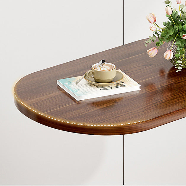Mesa Auxiliar Moderna Minimalista Ovalada de Hierro y Madera de 1 Nivel Para Sala de Estar 