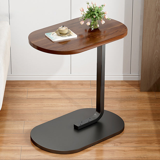 Mesa Auxiliar Moderna Minimalista Ovalada de Hierro y Madera de 1 Nivel Para Sala de Estar 