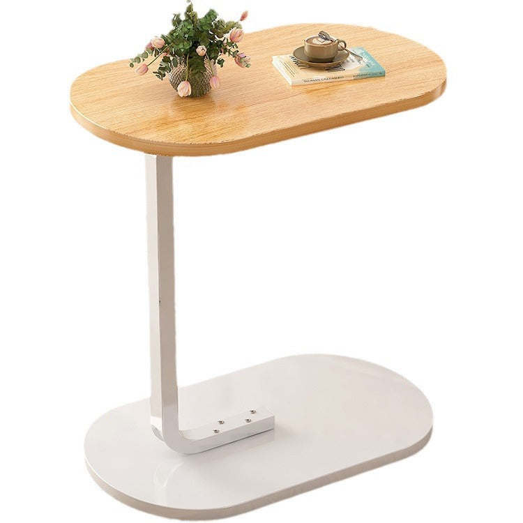 Mesa Auxiliar Moderna Minimalista Ovalada de Hierro y Madera de 1 Nivel Para Sala de Estar 