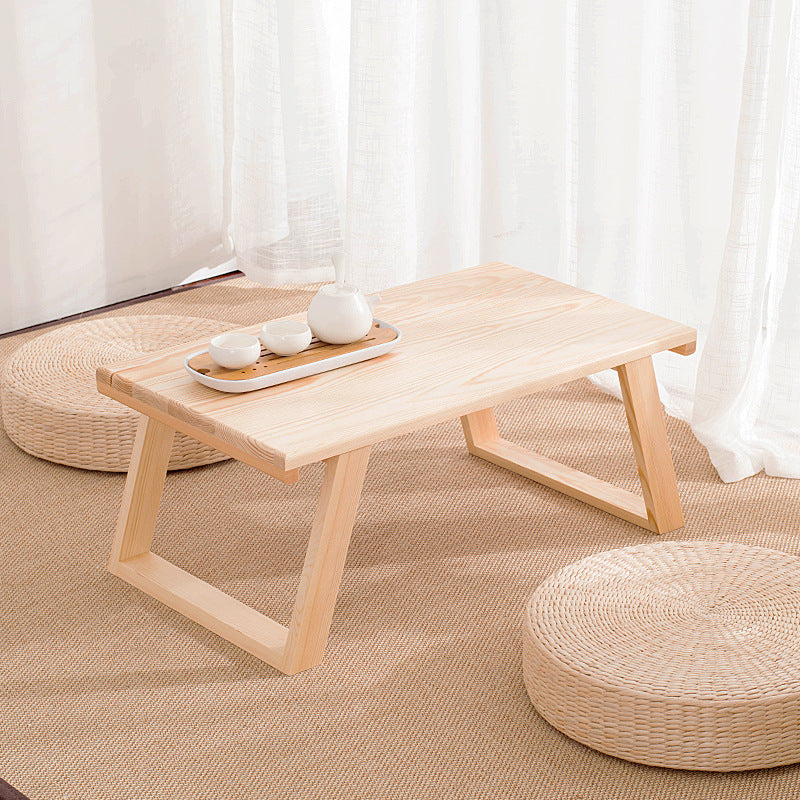 Traditional Japanese Rectangular Wood Coffee Table 1-Tier For Living Room