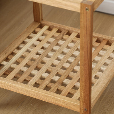 Traditional Japanese Square Wood Glass End Table 2-Tier For Living Room