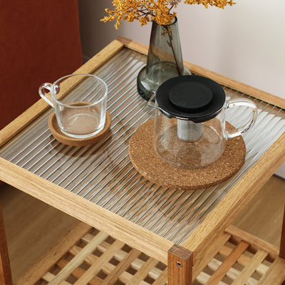 Traditional Japanese Square Wood Glass End Table 2-Tier For Living Room