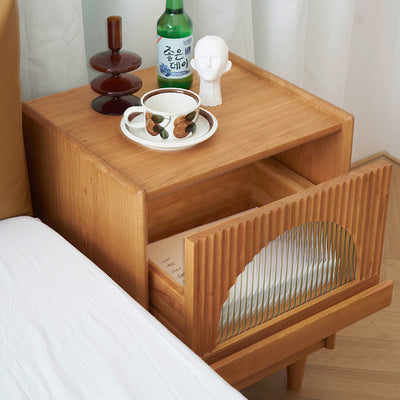 Table de bout rectangulaire en bois et verre japonais traditionnel avec 1 tiroir pour le salon 