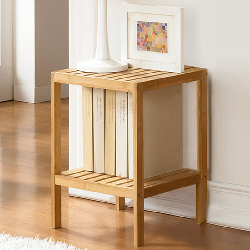 Mesa de Centro Moderna Minimalista Cuadrada de Bambú y Vidrio de 2 Niveles para Sala de Estar 