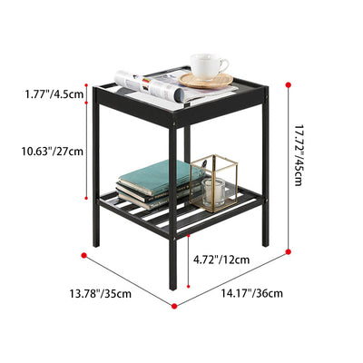 Mesa de Centro Moderna Minimalista Cuadrada de Bambú y Vidrio de 2 Niveles para Sala de Estar 