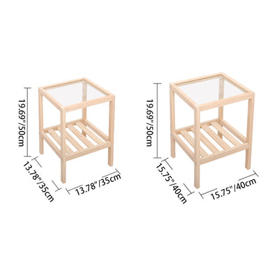 Table d'extrémité carrée minimaliste moderne en bois et verre à 2 niveaux pour salon 