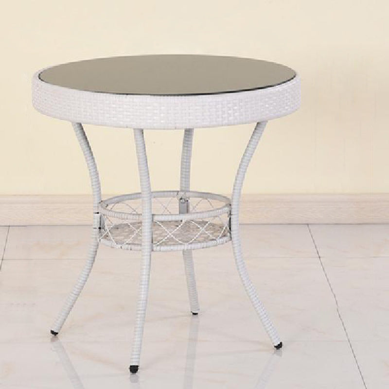 Mesa de café redonda de vidrio plástico minimalista moderna de 1 nivel para sala de estar 