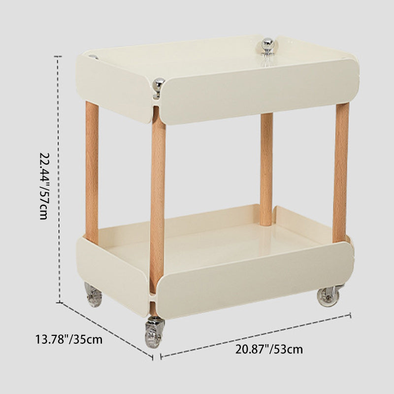 Mesa auxiliar rectangular nórdica contemporánea de ABS y madera de haya de 2 niveles para sala de estar 