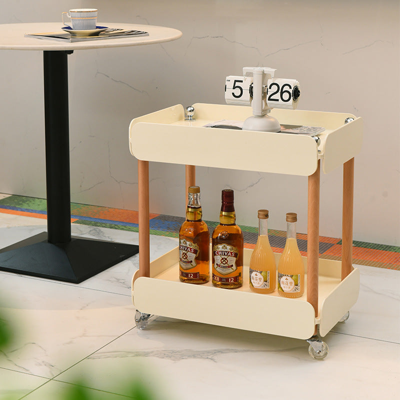 Mesa auxiliar rectangular nórdica contemporánea de ABS y madera de haya de 2 niveles para sala de estar 