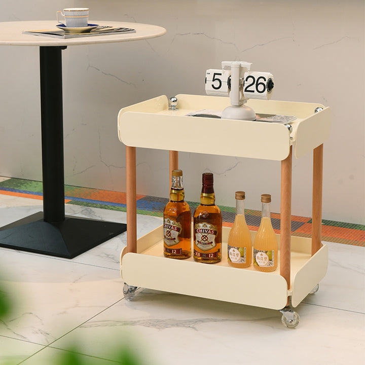 Mesa auxiliar rectangular nórdica contemporánea de ABS y madera de haya de 2 niveles para sala de estar 