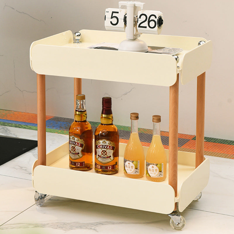 Mesa auxiliar rectangular nórdica contemporánea de ABS y madera de haya de 2 niveles para sala de estar 