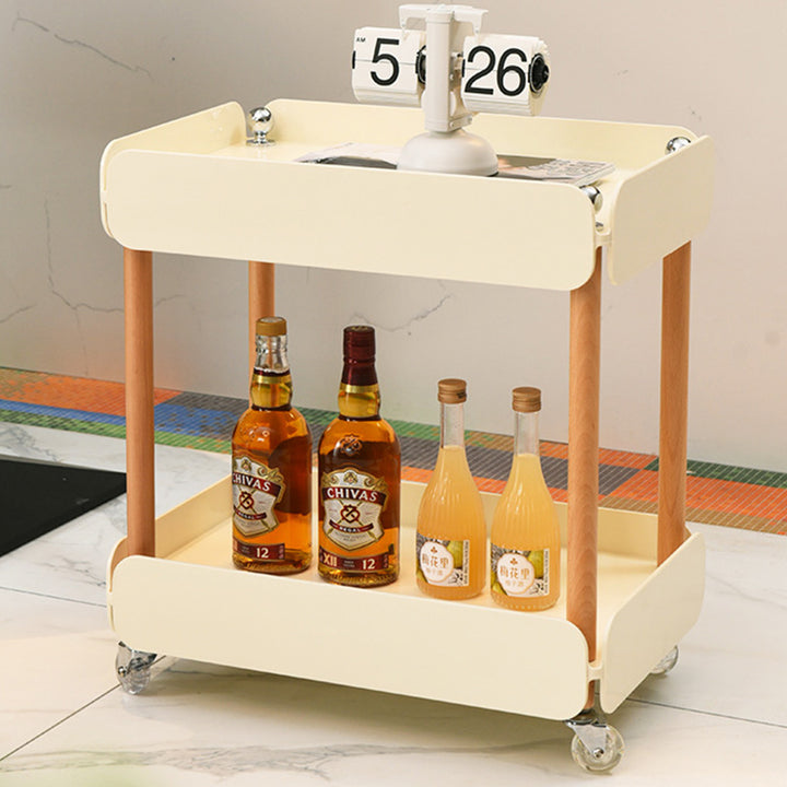 Mesa auxiliar rectangular nórdica contemporánea de ABS y madera de haya de 2 niveles para sala de estar 