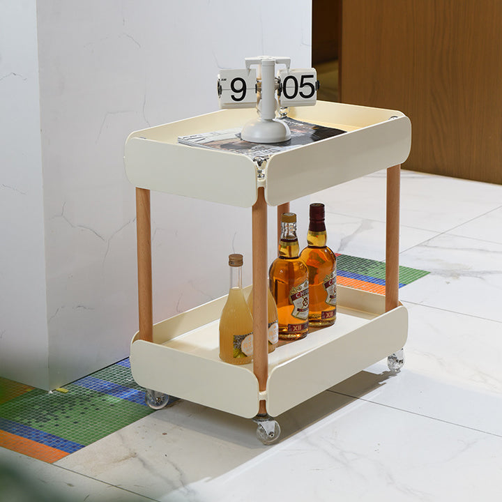 Mesa auxiliar rectangular nórdica contemporánea de ABS y madera de haya de 2 niveles para sala de estar 