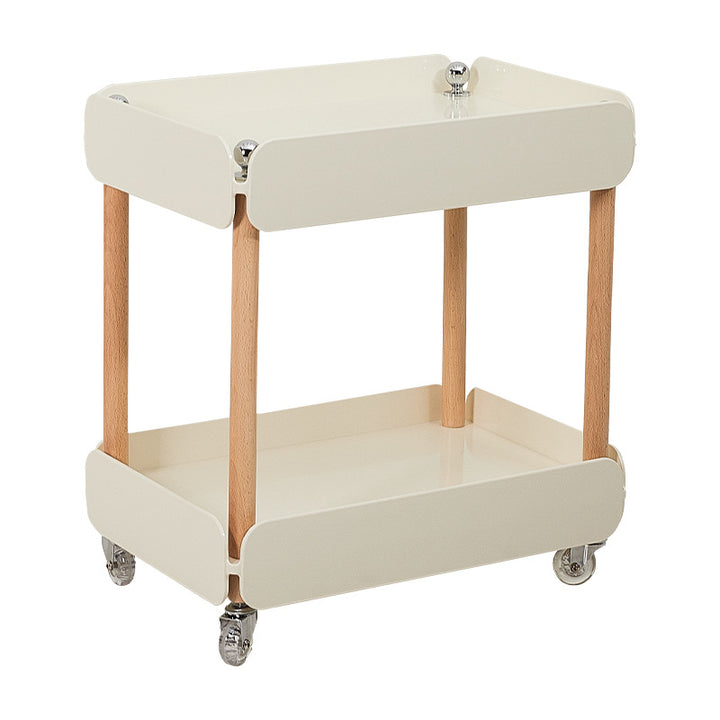 Mesa auxiliar rectangular nórdica contemporánea de ABS y madera de haya de 2 niveles para sala de estar 