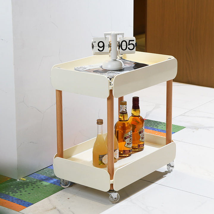 Mesa auxiliar rectangular nórdica contemporánea de ABS y madera de haya de 2 niveles para sala de estar 