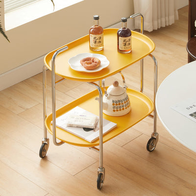 Table d'appoint ovale en acier et plastique nordique contemporain à 2 niveaux pour salon 