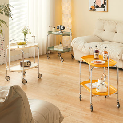Table d'appoint ovale en acier et plastique nordique contemporain à 2 niveaux pour salon 