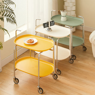 Table d'appoint ovale en acier et plastique nordique contemporain à 2 niveaux pour salon 