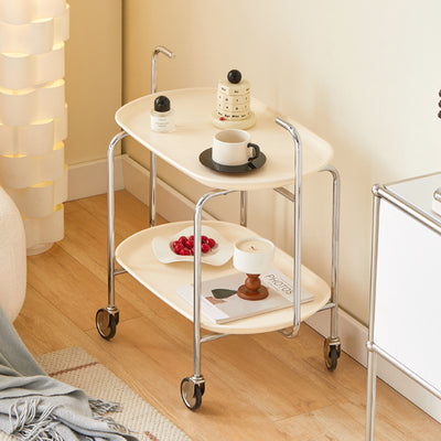 Table d'appoint ovale en acier et plastique nordique contemporain à 2 niveaux pour salon 
