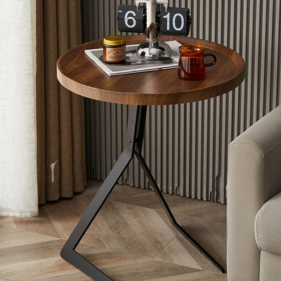 Table d'appoint contemporaine nordique carrée ronde en bois et fer à 1 niveau pour salon 