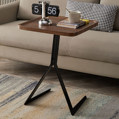 Table d'appoint contemporaine nordique carrée ronde en bois et fer à 1 niveau pour salon 