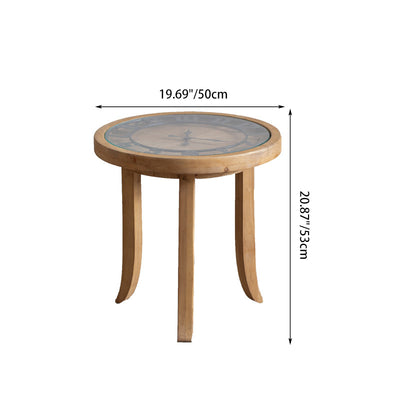 Mesa de café redonda rústica tradicional de madera, hierro y vidrio de 1 nivel para sala de estar 
