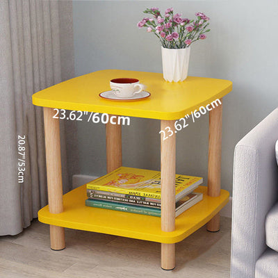 Moderner minimalistischer quadratischer Tischplatte aus Spanplatte Holz Beistelltisch 1/2-Etagen für Wohnzimmer 