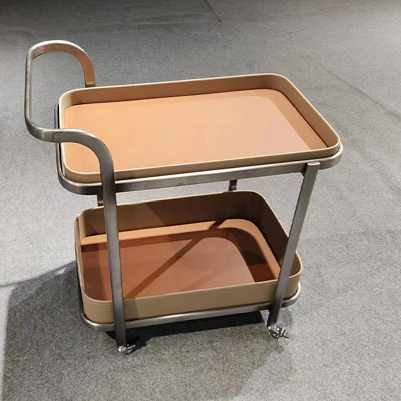 Zeitgenössischer Luxus Beweglicher Rechteckiger Tischplatte Aus Kunstleder Edelstahl Beistelltisch 2-Ebenen Für Wohnzimmer 