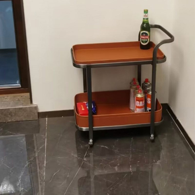 Zeitgenössischer Luxus Beweglicher Rechteckiger Tischplatte Aus Kunstleder Edelstahl Beistelltisch 2-Ebenen Für Wohnzimmer 