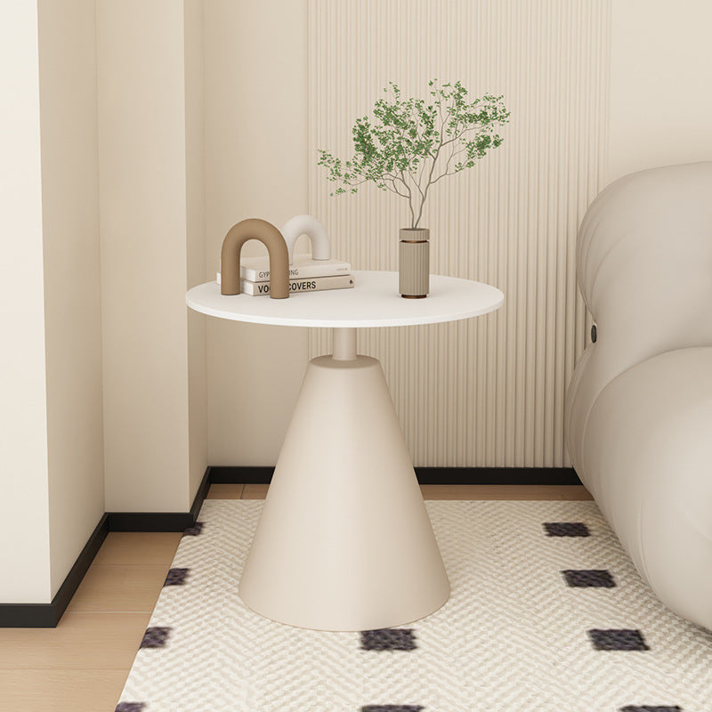 Modern Minimalist Round Cone Rock Slab Carbon Steel Iron End Table 1-Tier For Living Room