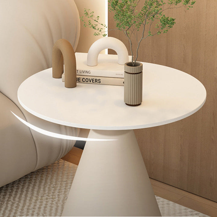 Modern Minimalist Round Cone Rock Slab Carbon Steel Iron End Table 1-Tier For Living Room