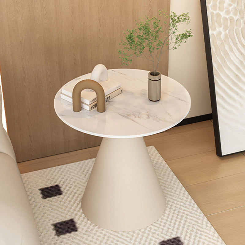 Modern Minimalist Round Cone Rock Slab Carbon Steel Iron End Table 1-Tier For Living Room