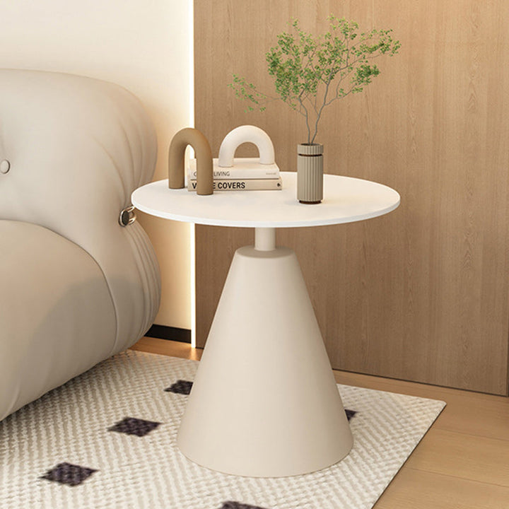 Modern Minimalist Round Cone Rock Slab Carbon Steel Iron End Table 1-Tier For Living Room