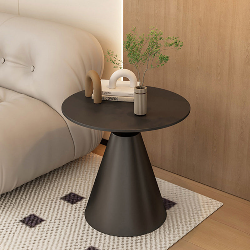 Modern Minimalist Round Cone Rock Slab Carbon Steel Iron End Table 1-Tier For Living Room